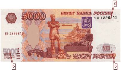 Лицевая сторона банкноты 5000 рублей