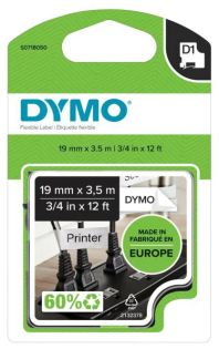 фото Картридж с нейлоновой лентой D1 для принтеров DYMO Label Manager, черный шрифт, 3.5 м x 19 мм Белый (DYMO16958), фото 1