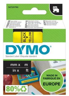 фото Картридж с виниловой лентой D1 для принтеров DYMO Label Manager, пластик, черный шрифт, 9 мм х 7 м Желтый, (5 шт/уп) (DYMO40918), фото 1